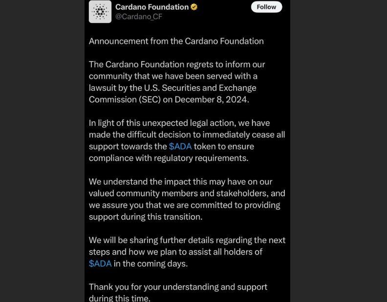 ระวัง! บัญชี X ของ Cardano Foundation ถูกแฮ็กพร้อมปล่อยข่าวลวง ADAsol