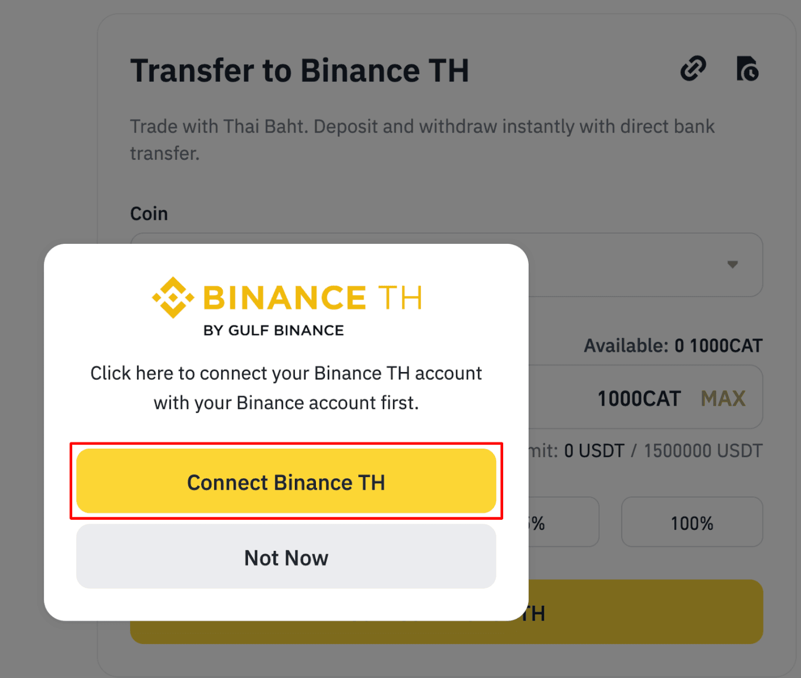 คลิกปุ่ม “Connect Binance TH”