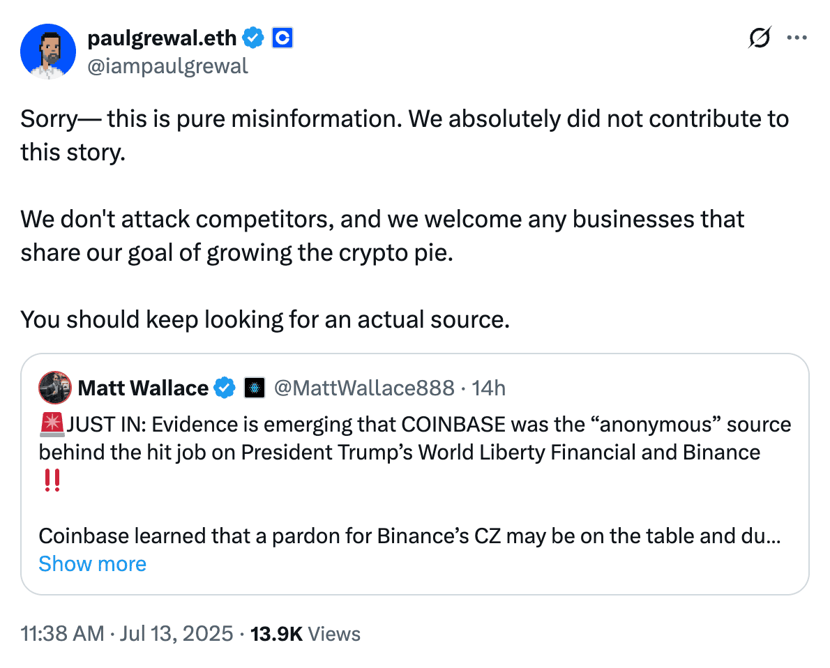 CZ รีโพสต์เดือด! ลือ Coinbase อยู่เบื้องหลังปั่นข่าวโจมตี ทรัมป์ – Binance