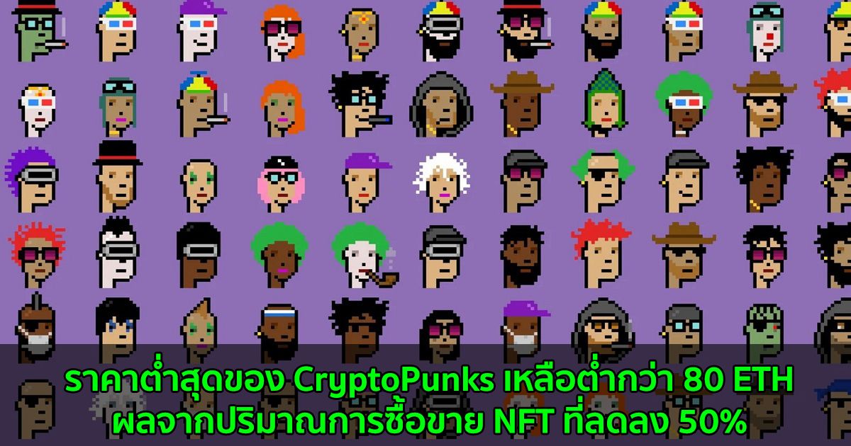 ราคาต่ำสุดของ CryptoPunks เหลือต่ำกว่า 80 ETH ผลจากปริมาณการซื้อขาย NFT ที่ลดลง 50%