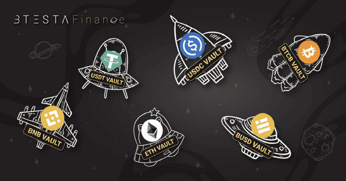Btesta. Finance แพลตฟอร์ม Leveraged Yield Farming บน BSC เปลี่ยนโฉมหน้าเว็บใหม่พร้อมทำ Vault ใหม่อีก 5 ตัว APY+reward แน่นๆ