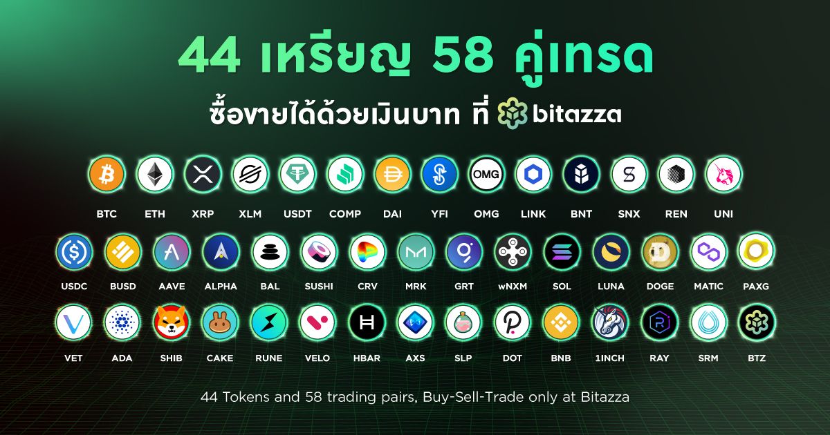 บิทาซซ่า นายหน้าสินทรัพย์ดิจิทัลชั้นนำของประเทศไทย ประกาศเปิด 58 คู่เทรด ทำให้เป็นผู้ประกอบการที่มีคู่เทรดมากที่สุดในประเทศไทย