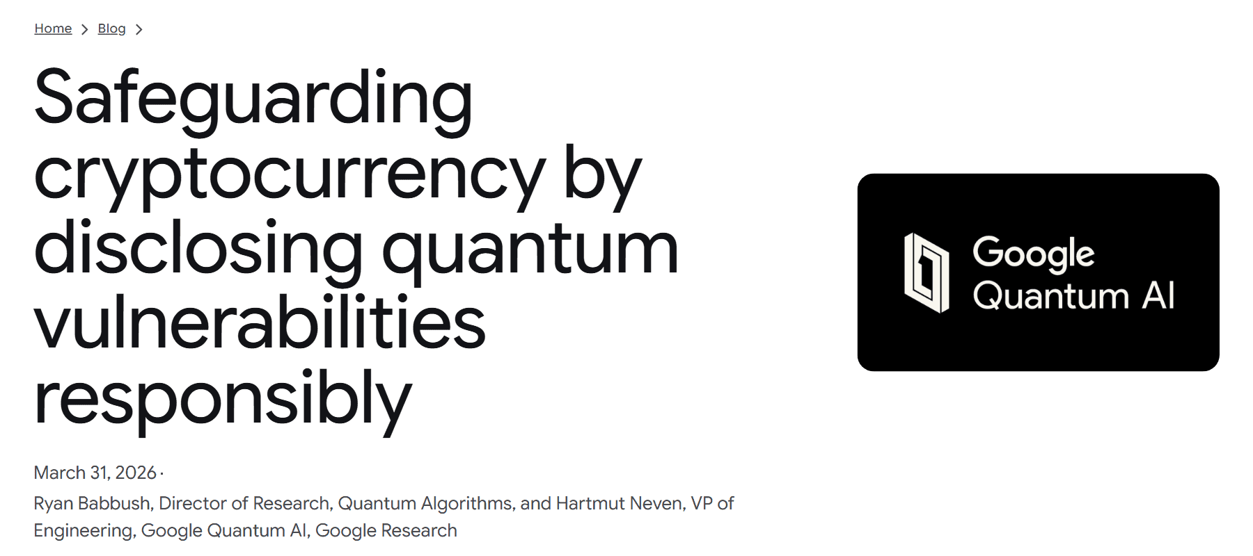 บล็อก Google Research เรื่องการเปิดเผยช่องโหว่ควอนตัมของคริปโตอย่างรับผิดชอบ