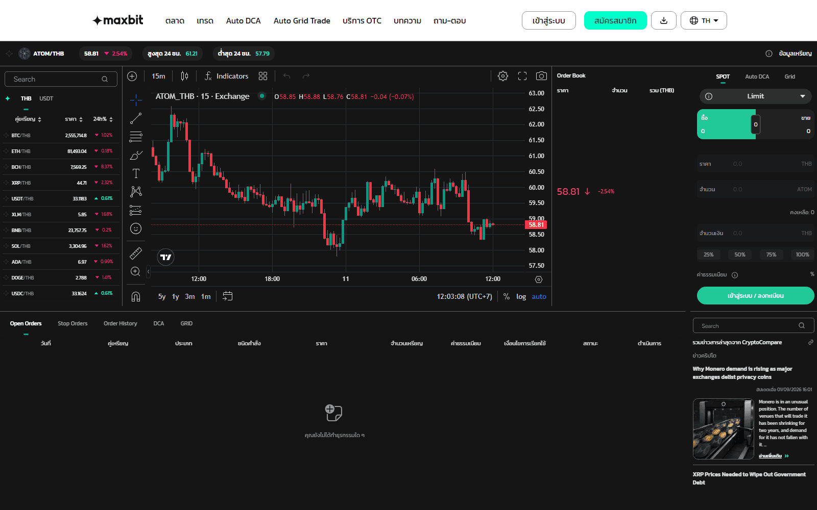 หน้าตลาด ATOM/THB บน Maxbit