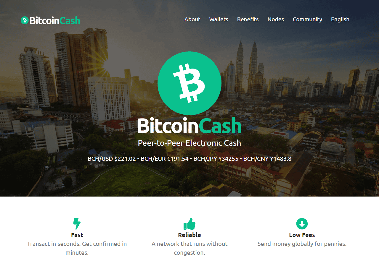 หน้าเว็บทางการของ Bitcoin Cash ที่ bitcoincash.org
