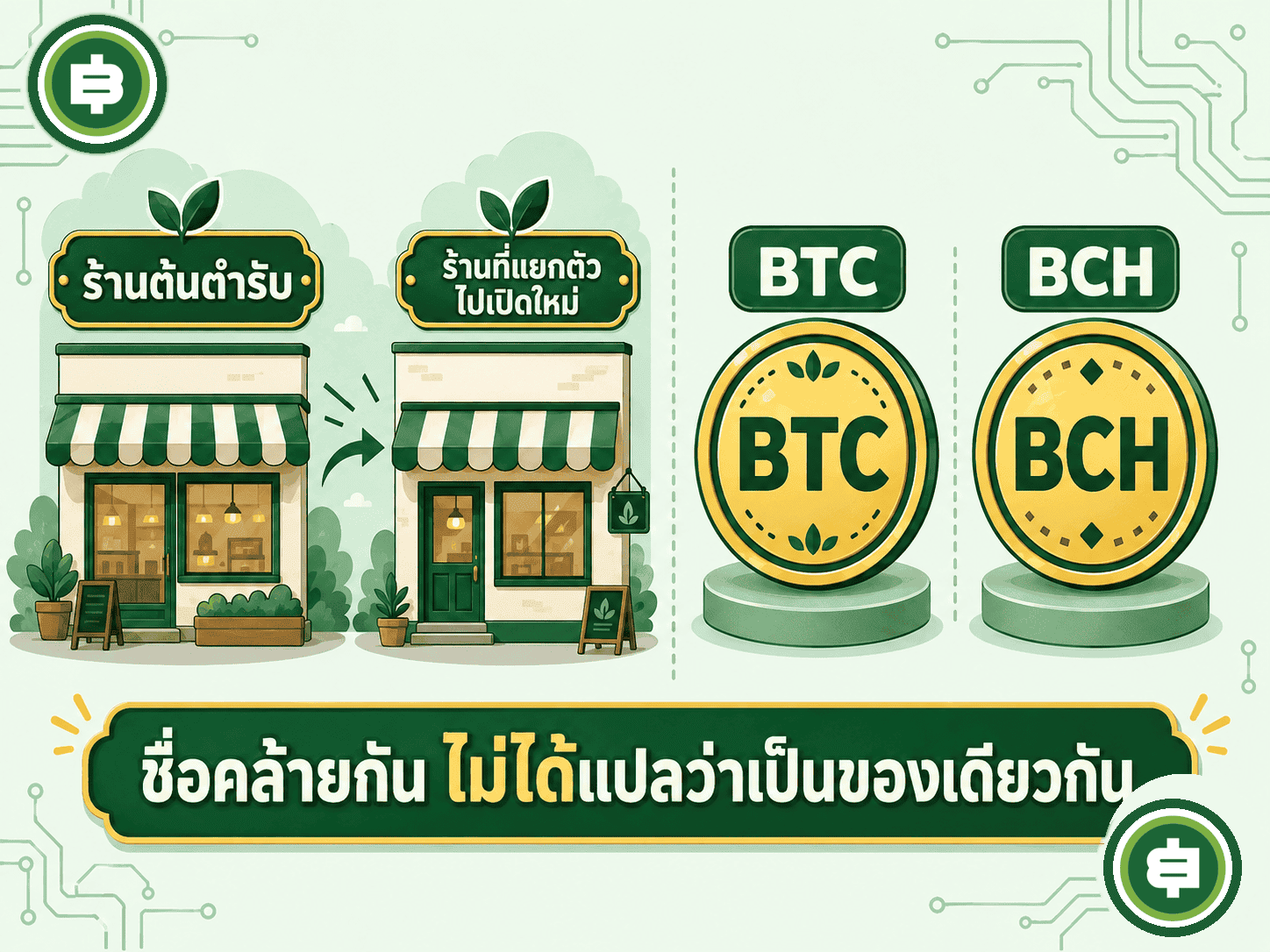 ชื่อคล้ายกันไม่ได้แปลว่าเป็นของเดียวกัน เทียบธุรกิจที่แยกตัวไปเปิดใหม่กับ BTC และ BCH ที่หน้าตาคล้ายกัน