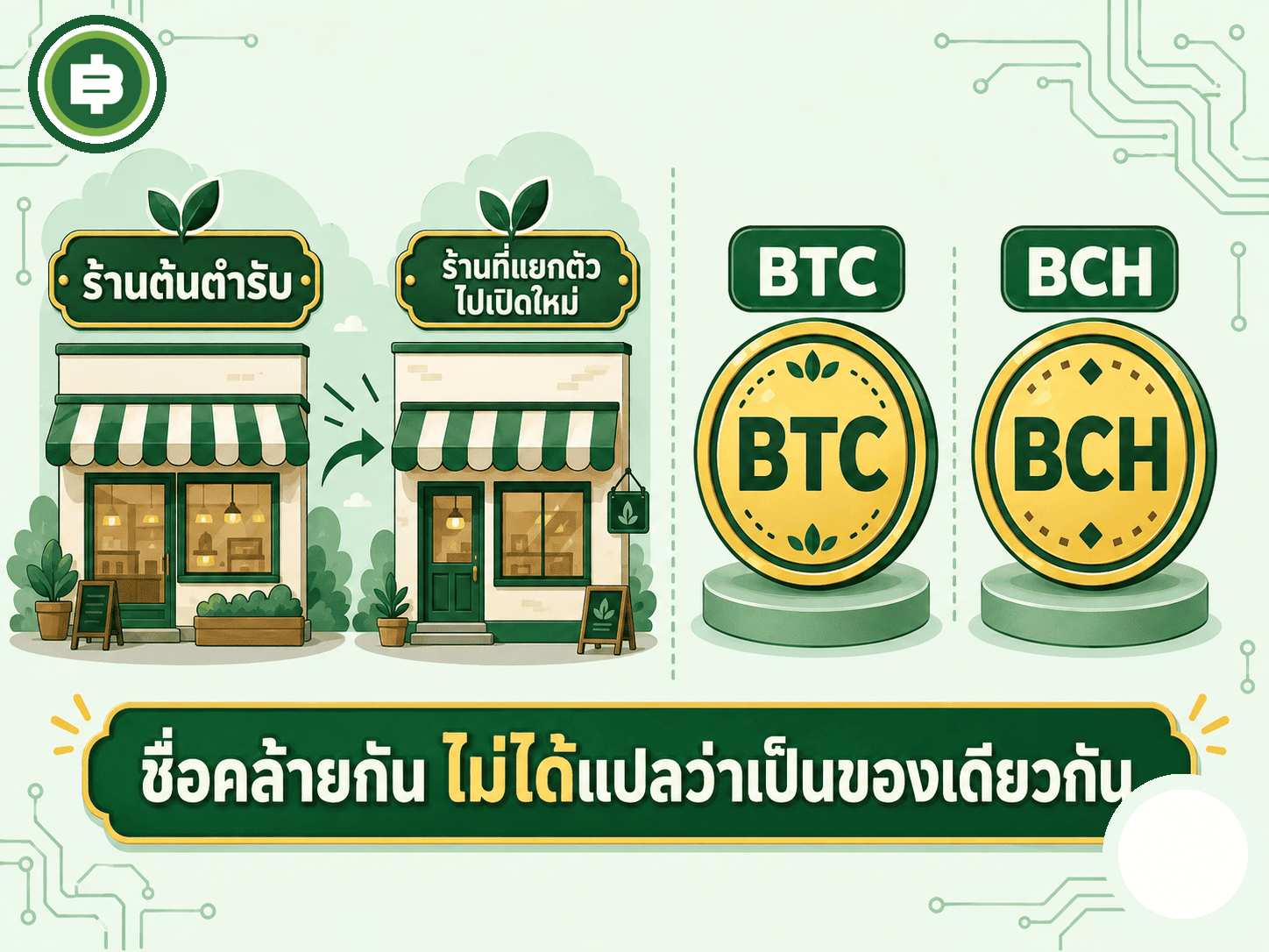 ชื่อคล้ายกันไม่ได้แปลว่าเป็นของเดียวกัน เทียบธุรกิจที่แยกตัวไปเปิดใหม่กับ BTC และ BCH ที่หน้าตาคล้ายกัน