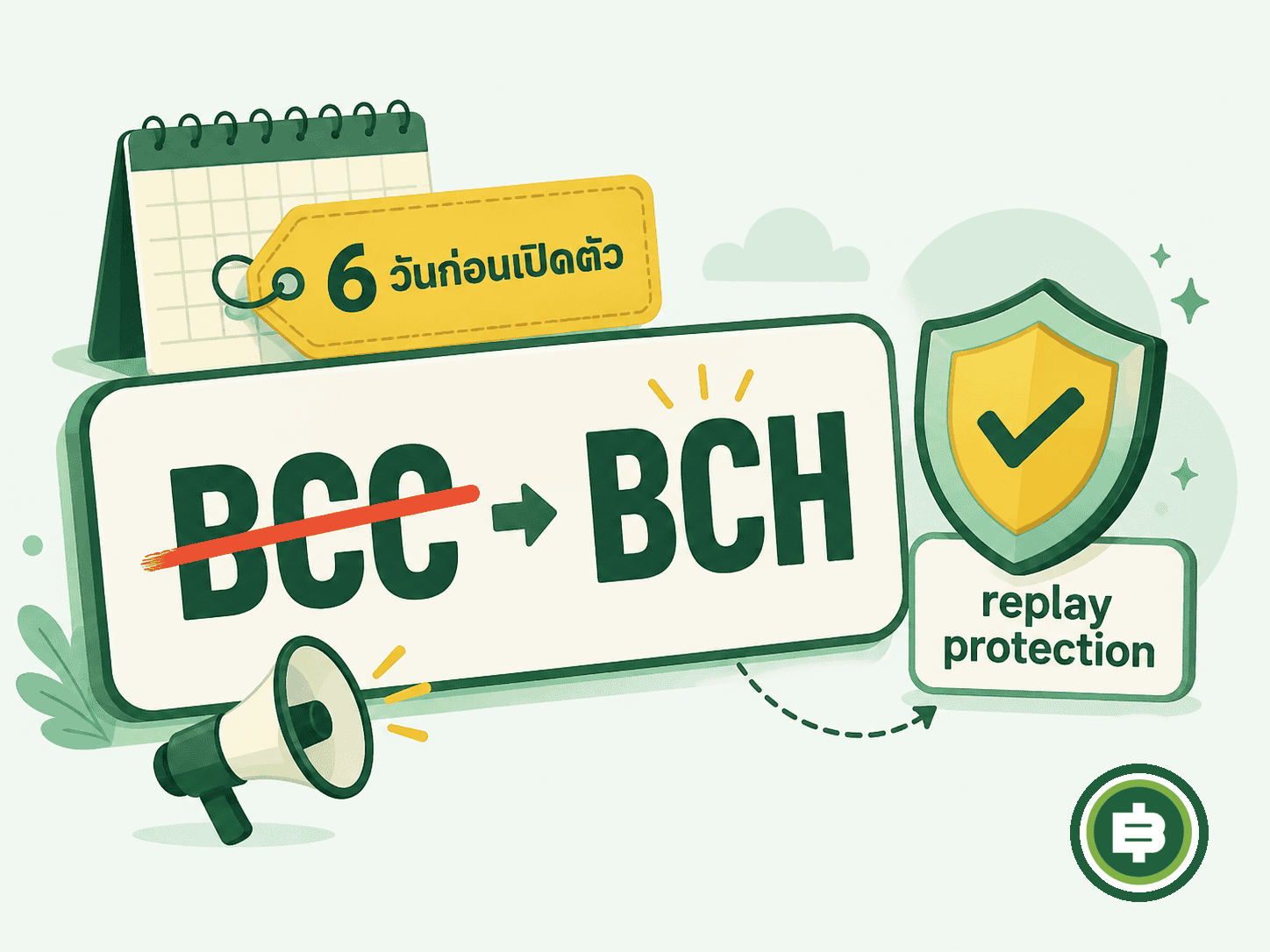 ชื่อเหรียญเปลี่ยนจาก BCC เป็น BCH พร้อมเพิ่มกลไก replay protection เข้ามาแค่ 6 วันก่อนเปิดตัวจริง