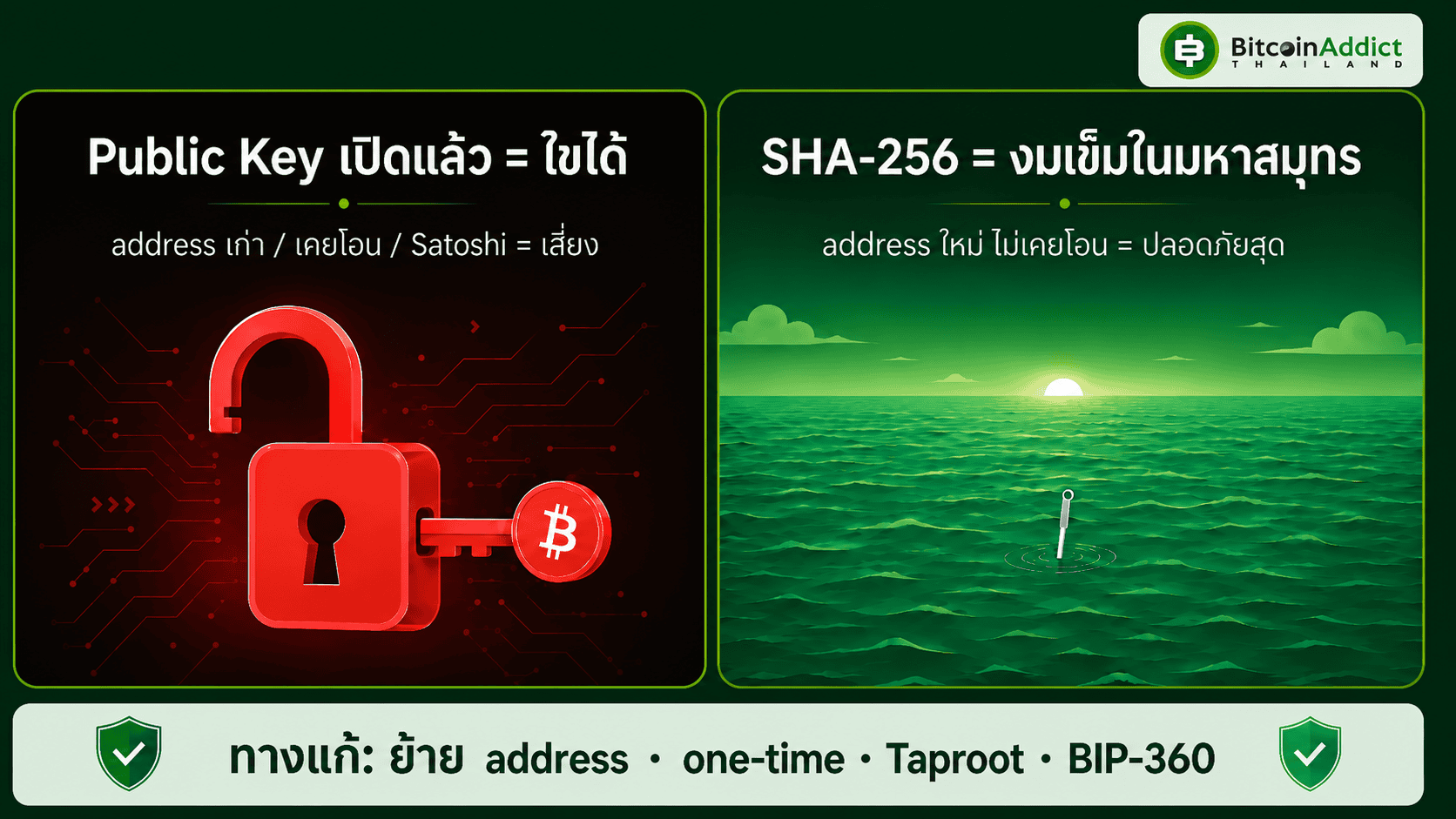 Quantum Computer กับ Bitcoin address ไหนเสี่ยงไหนปลอดภัย Public Key และ SHA-256