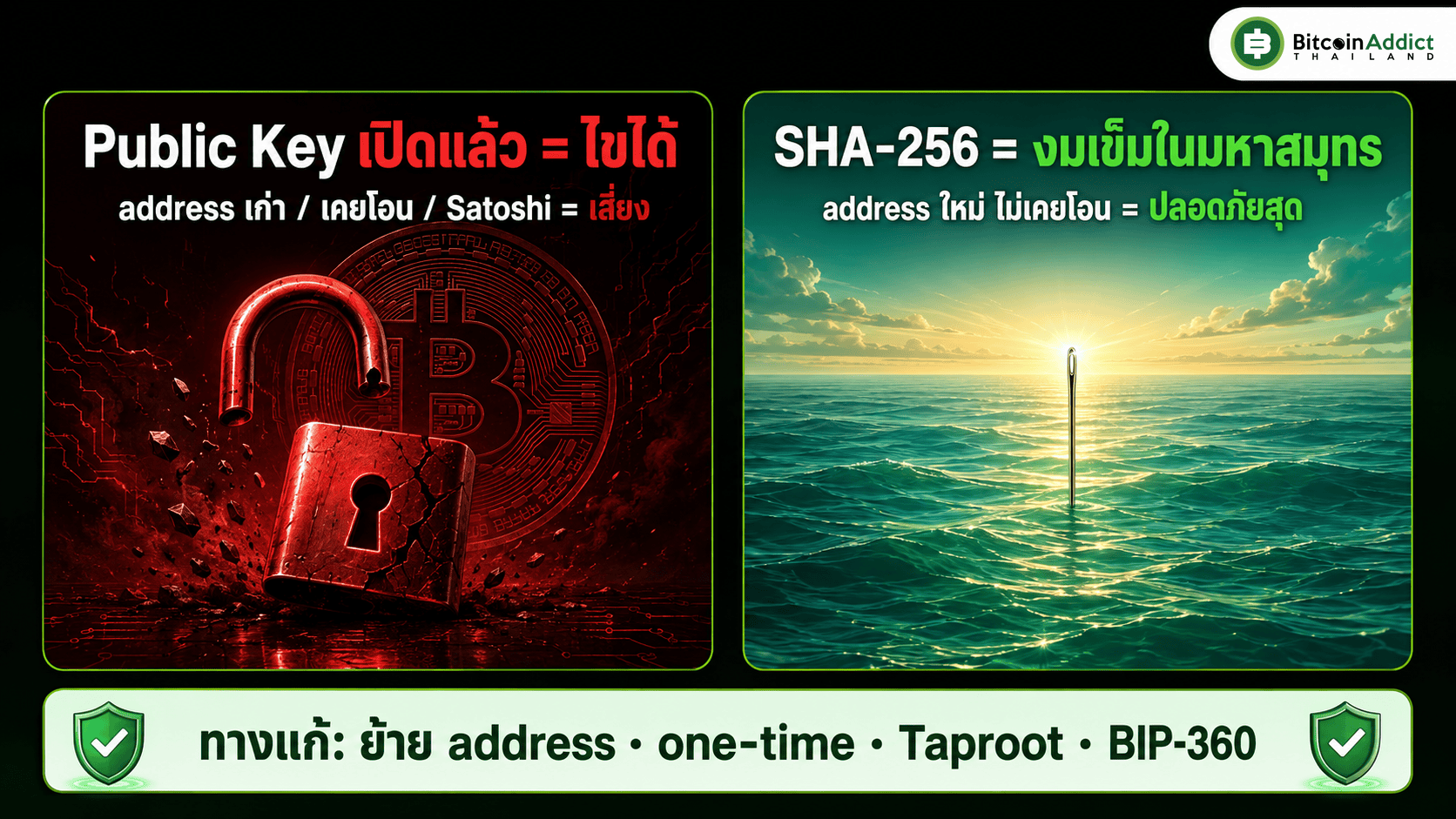 Quantum Computer กับ Bitcoin address ไหนเสี่ยงไหนปลอดภัย Public Key และ SHA-256
