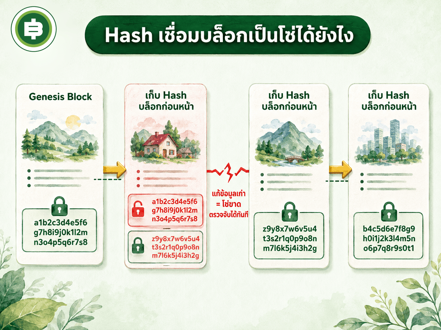 Hash เชื่อมบล็อกเข้าด้วยกันเป็นโซ่ได้อย่างไร