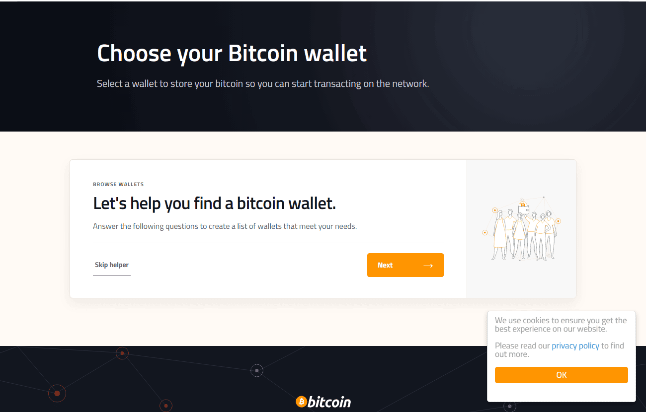 หน้าเลือกกระเป๋าเงินบน bitcoin.org