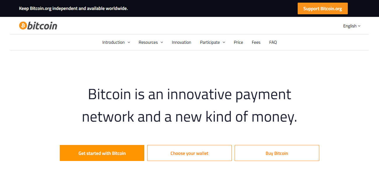 หน้าแรกของ bitcoin.org ในปัจจุบัน