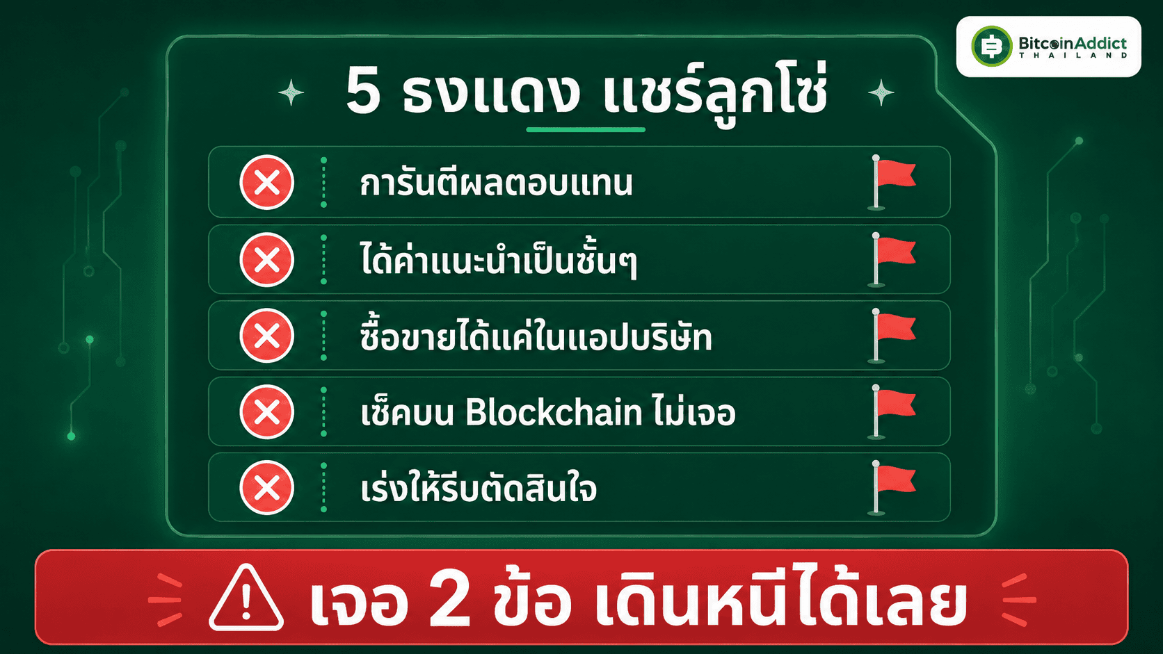 เช็คลิสต์ 5 ธงแดงจับสัญญาณแชร์ลูกโซ่ก่อนลงทุน เจอ 2 ข้อ เดินหนี