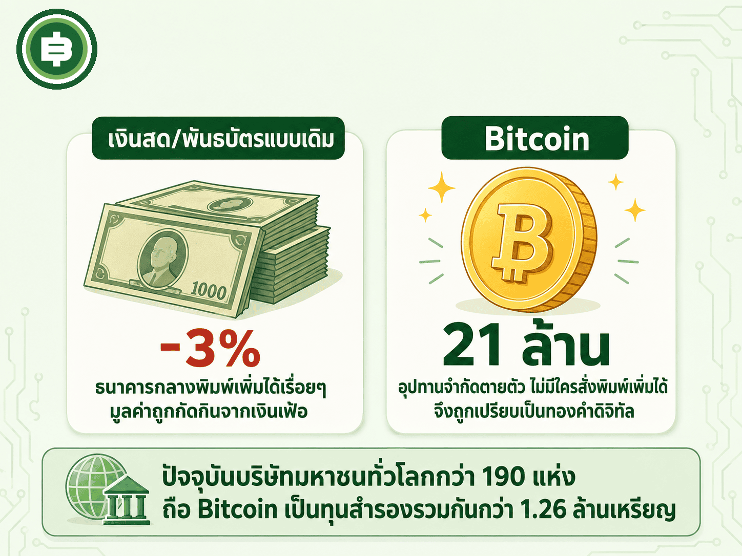 เปรียบเทียบข้อจำกัดของเงินสดและพันธบัตรแบบเดิมกับคุณสมบัติอุปทานจำกัดของ Bitcoin ที่ทำให้ถูกเรียกว่าทองคำดิจิทัล