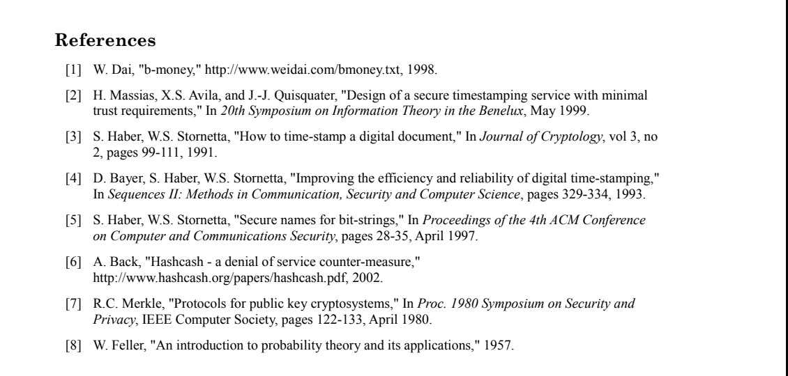หน้ารายการอ้างอิงท้าย Bitcoin Whitepaper