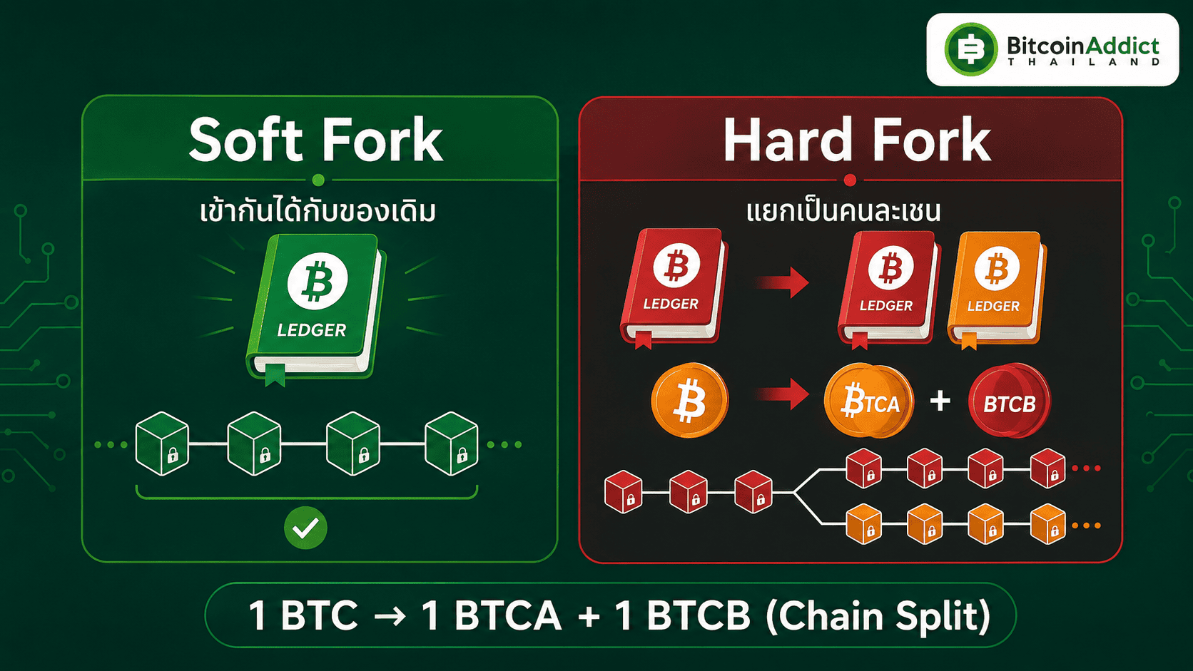 เทียบ Soft Fork กับ Hard Fork และการเกิด Chain Split หนึ่ง BTC แยกเป็นสองเหรียญ