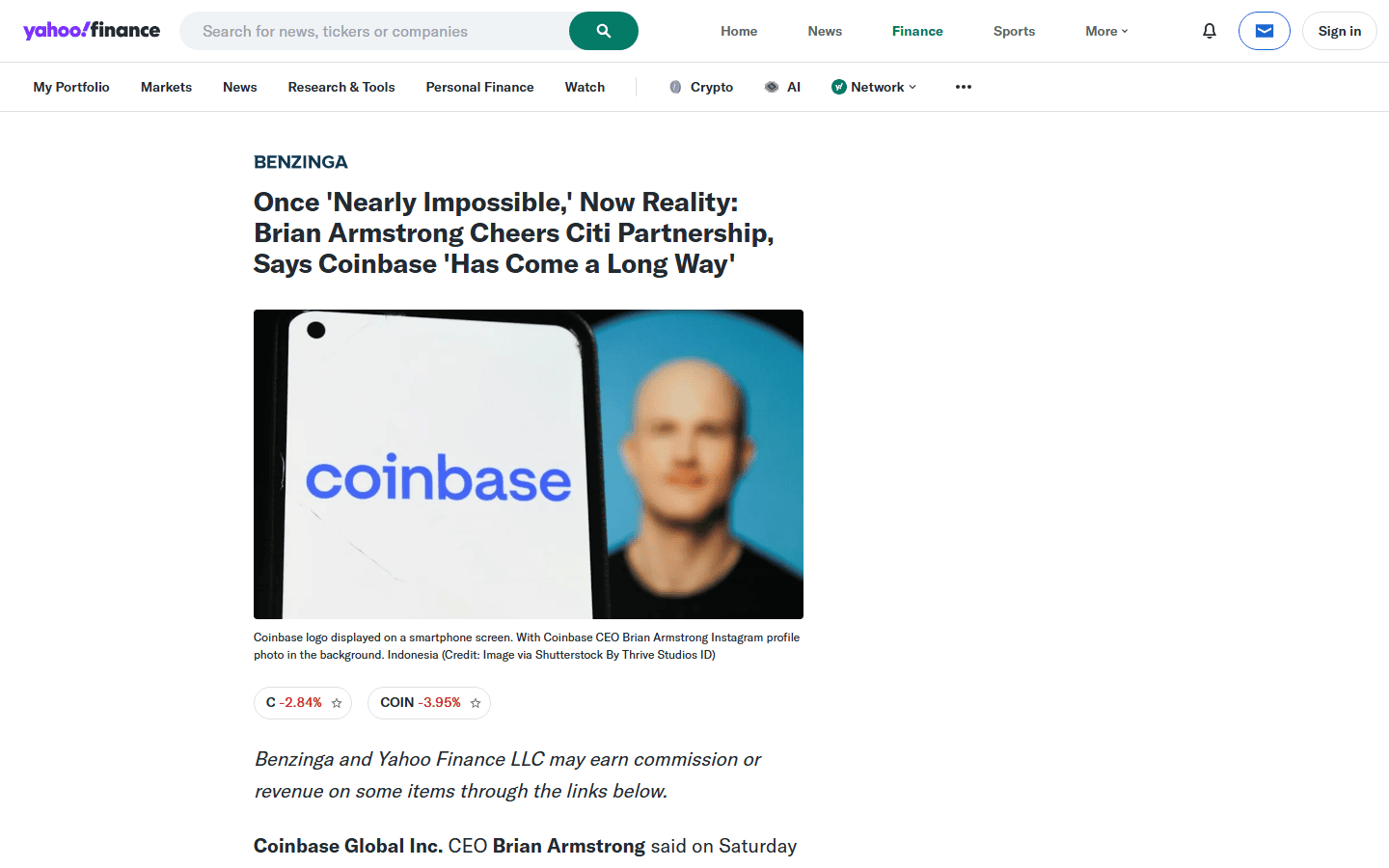 ข่าว Brian Armstrong โพสต์ถึงความร่วมมือกับ Citi เรื่อง stablecoin
