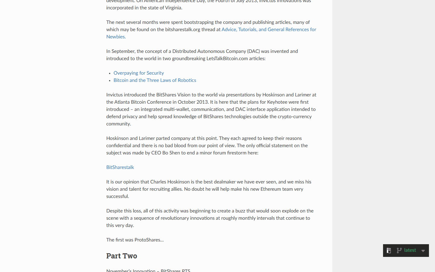 เอกสารประวัติ BitShares ช่วงที่ Hoskinson ร่วมก่อตั้ง Invictus Innovations กับ Dan Larimer