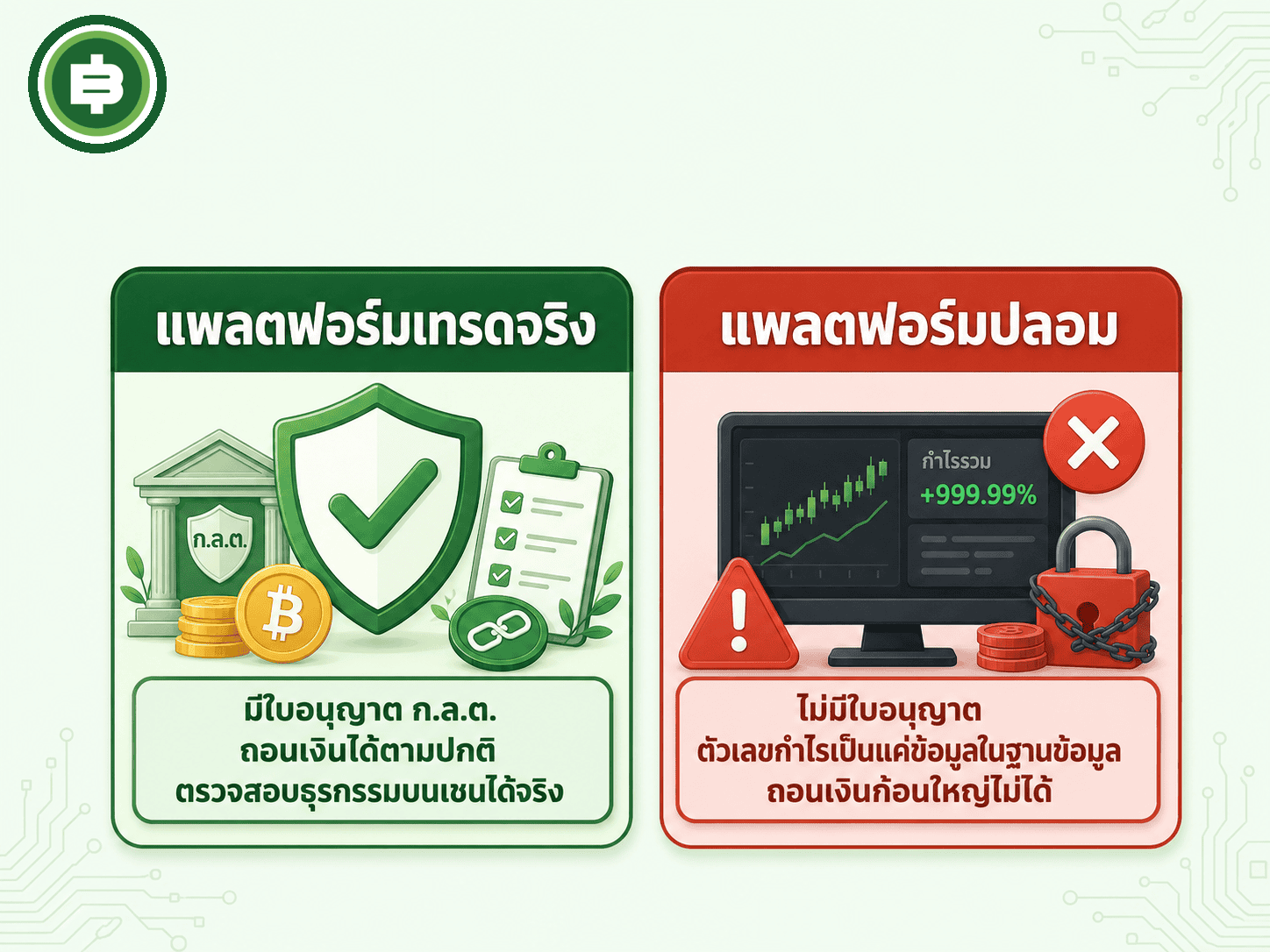 ข้อแตกต่างสำคัญระหว่างกระดานเทรดที่มีใบอนุญาตจริงกับแพลตฟอร์มปลอมที่โชว์กำไรลวงตา