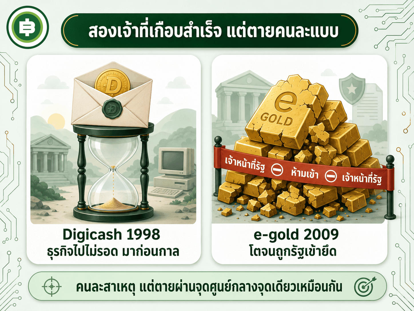 Digicash ล้มละลาย 1998 vs e-gold ถูกรัฐยึด 2009
