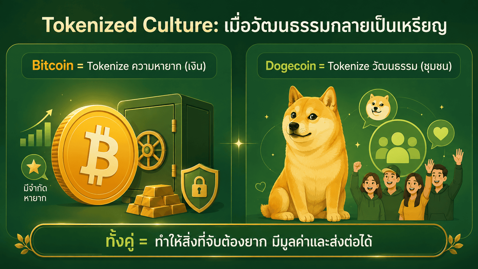 Dogecoin คือการ tokenize วัฒนธรรม เทียบกับ Bitcoin ที่ tokenize ความหายาก