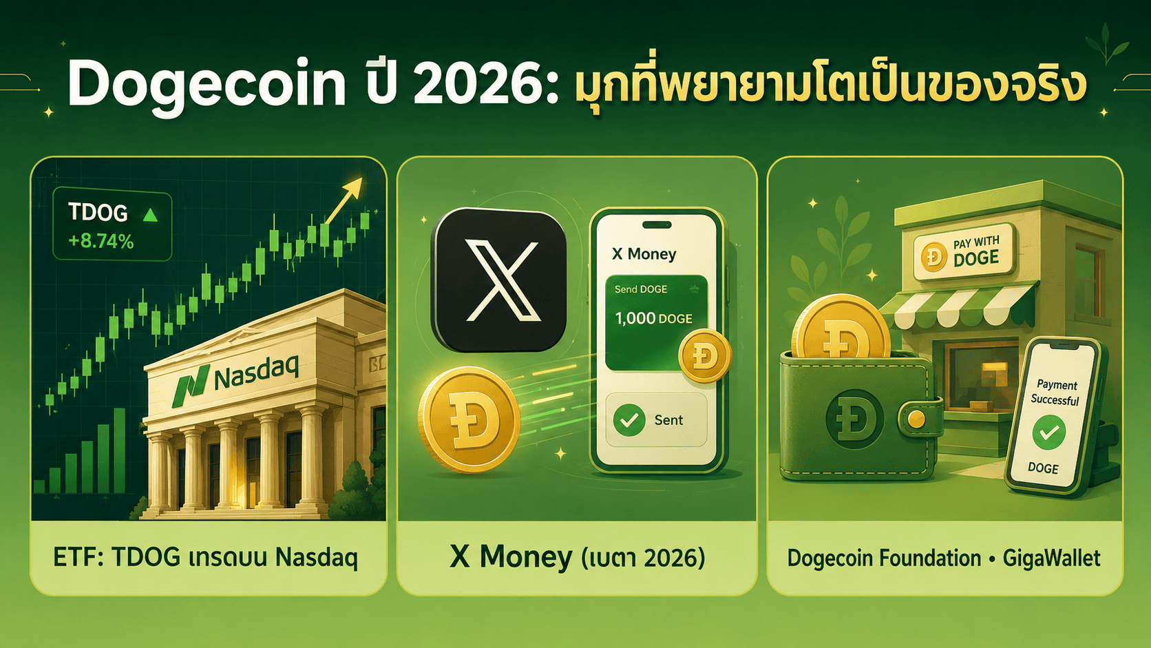 Dogecoin ปี 2026 ETF TDOG บน Nasdaq X Money และ Dogecoin Foundation