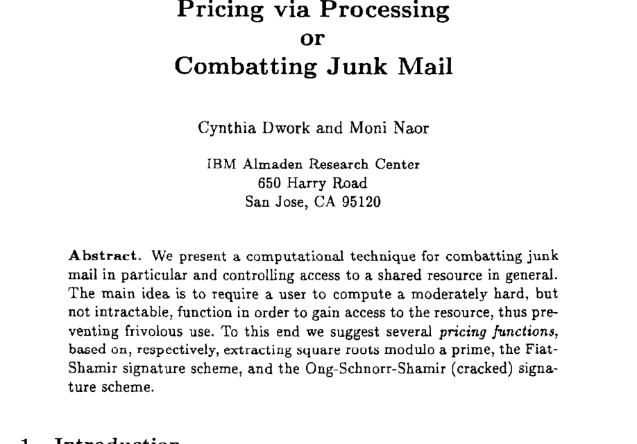 หน้าแรกของเปเปอร์ Pricing via Processing or Combatting Junk Mail