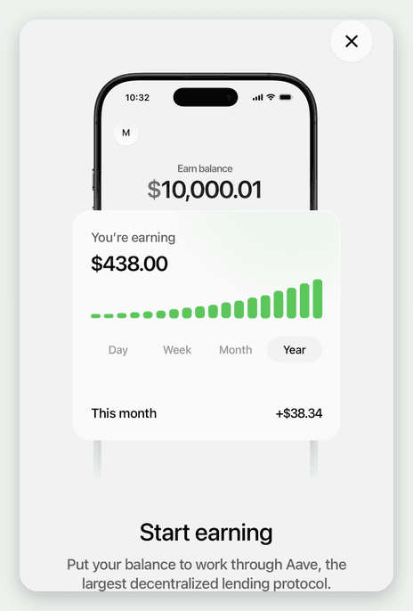 หน้าแนะนำระบบ Earn ของ Plasma One ระบุว่าเงินถูกนำไปวางที่ Aave