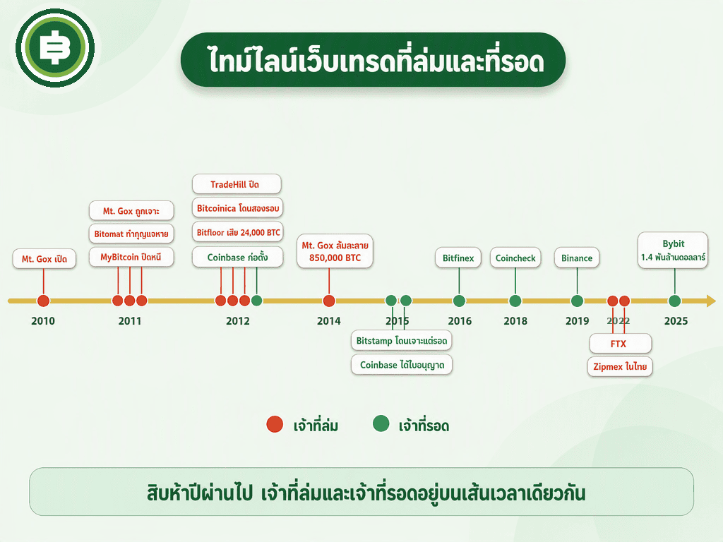 ไทม์ไลน์เว็บเทรดที่ล่มและที่รอด ตั้งแต่ปี 2010 ถึง 2025