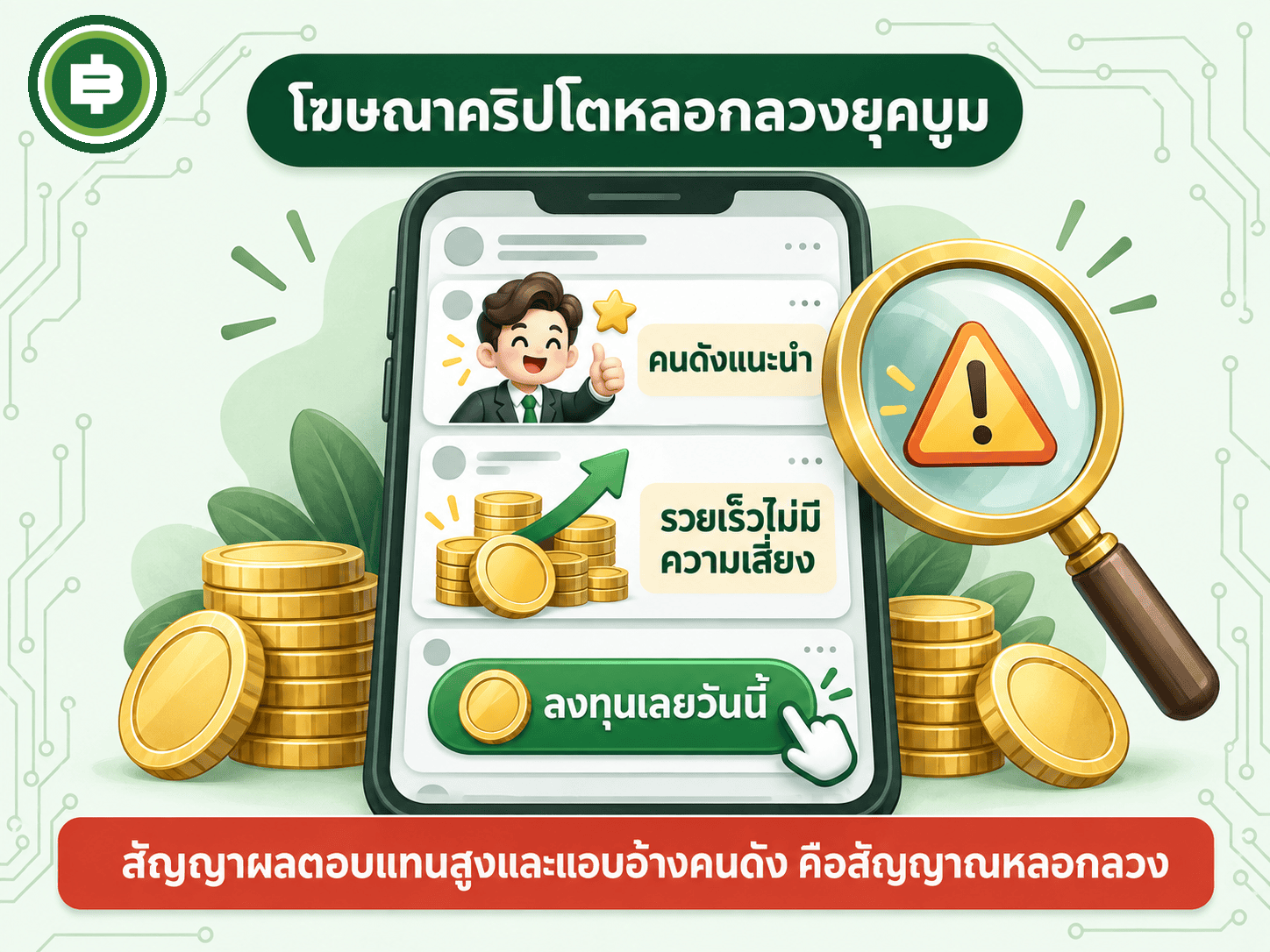 โฆษณาคริปโตหลอกลวงยุค 2017 แอบอ้างคนดังและสัญญาผลตอบแทนสูงบนหน้าฟีดโซเชียล