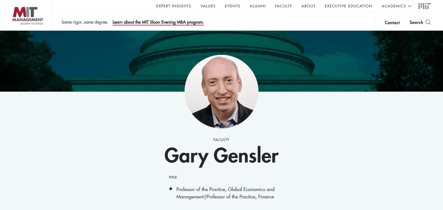 หน้าอาจารย์ Gary Gensler ที่ MIT Sloan