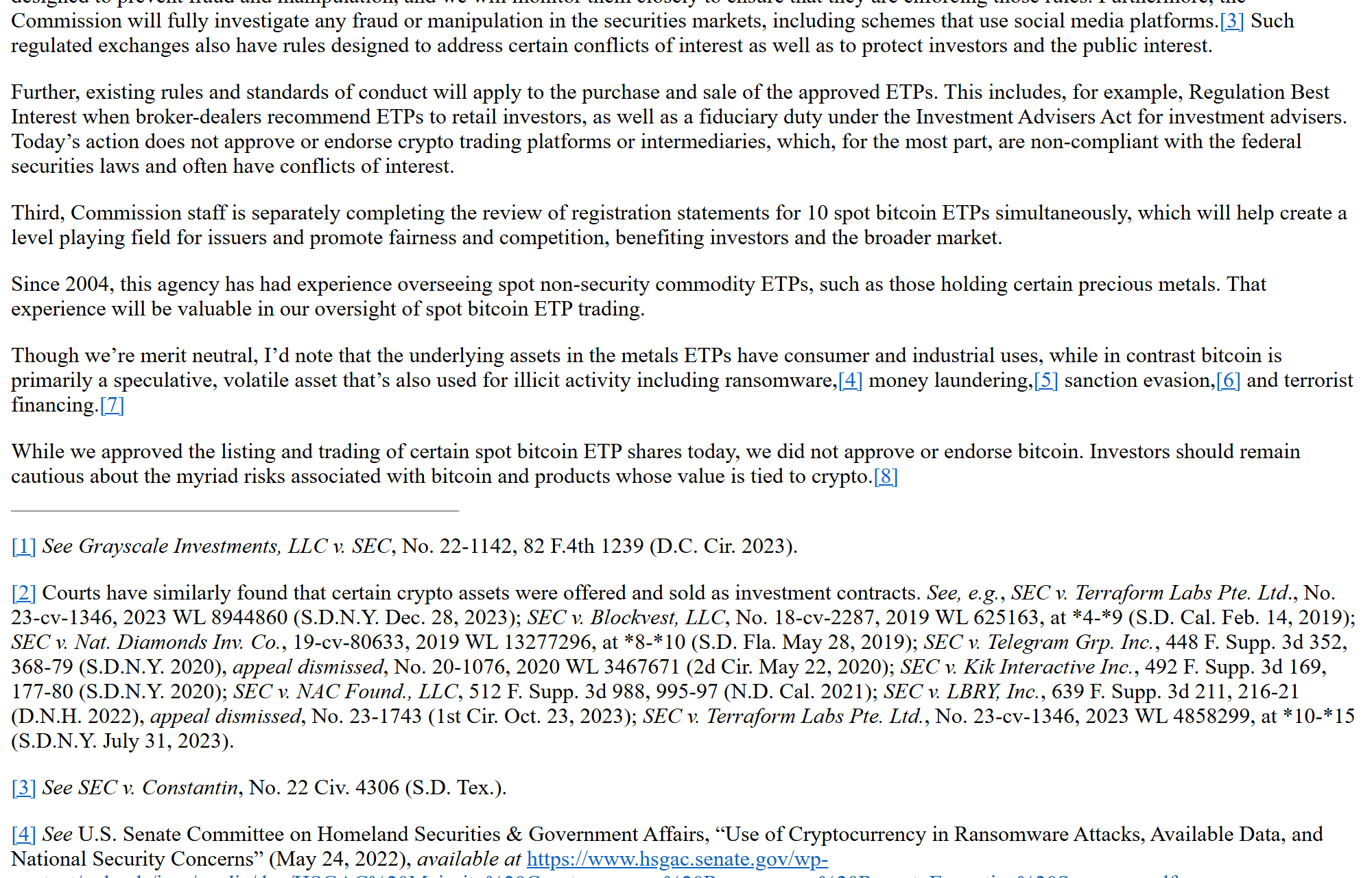 คำแถลง Gensler วันอนุมัติ spot bitcoin ETP 10 ม.ค. 2024