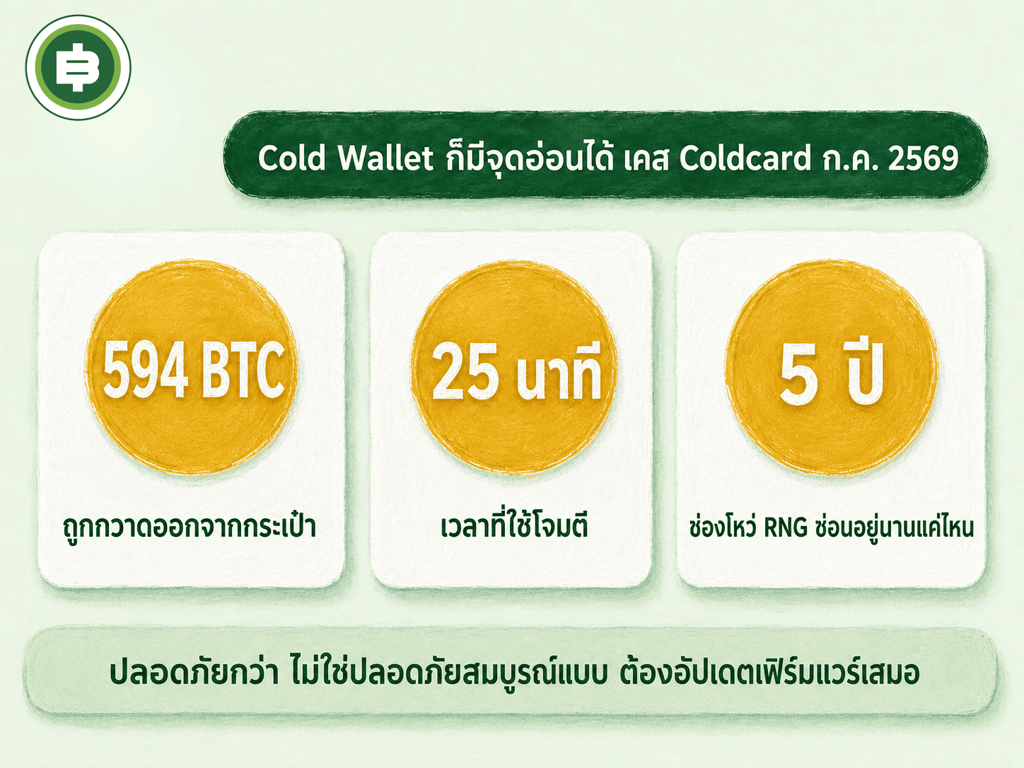 เคสช่องโหว่เฟิร์มแวร์ Coldcard กรกฎาคม 2569 ที่ทำให้บิตคอยน์ถูกขโมย