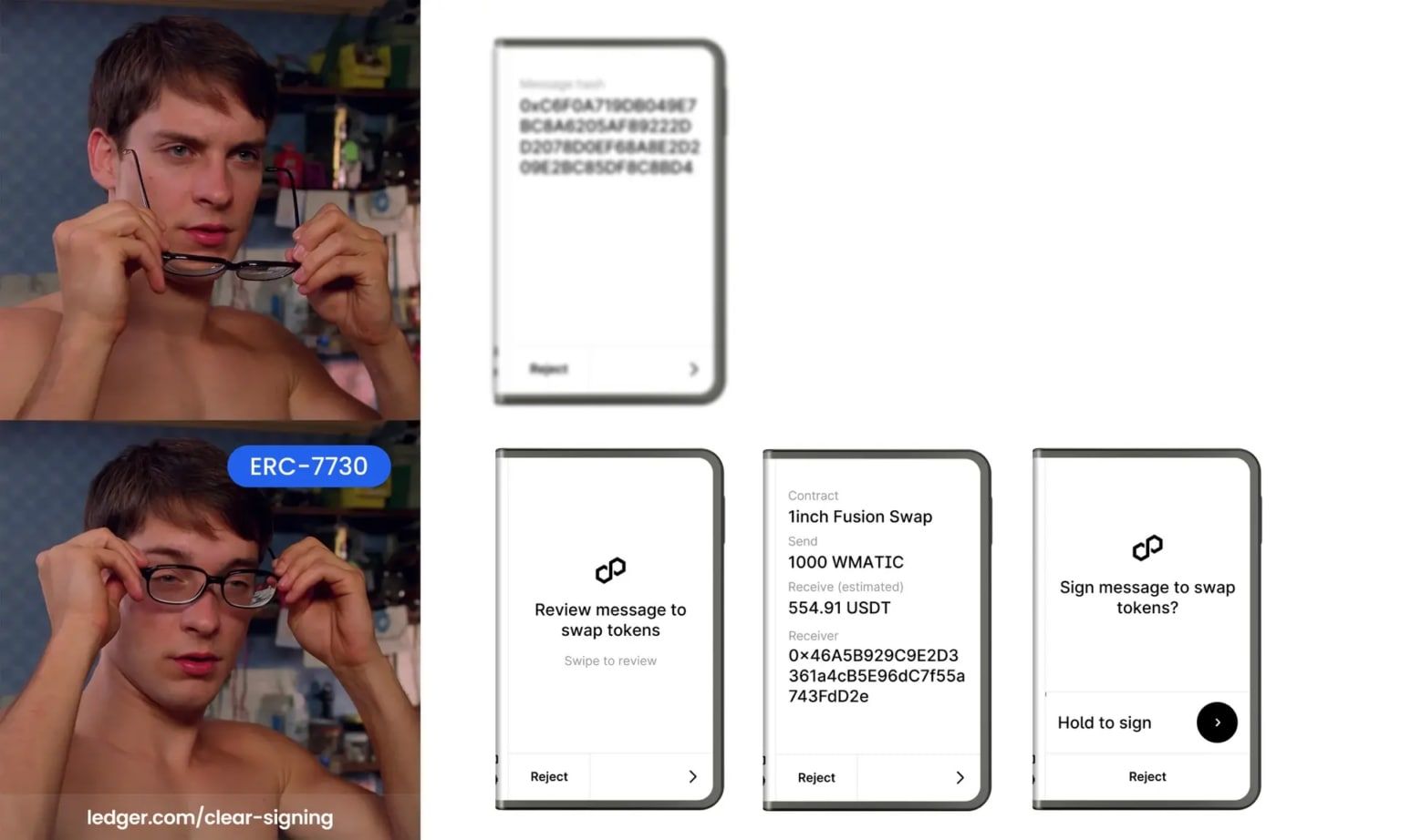 เปรียบเทียบ Blind Signing กับ Clear Signing Hardware Wallet Ledger