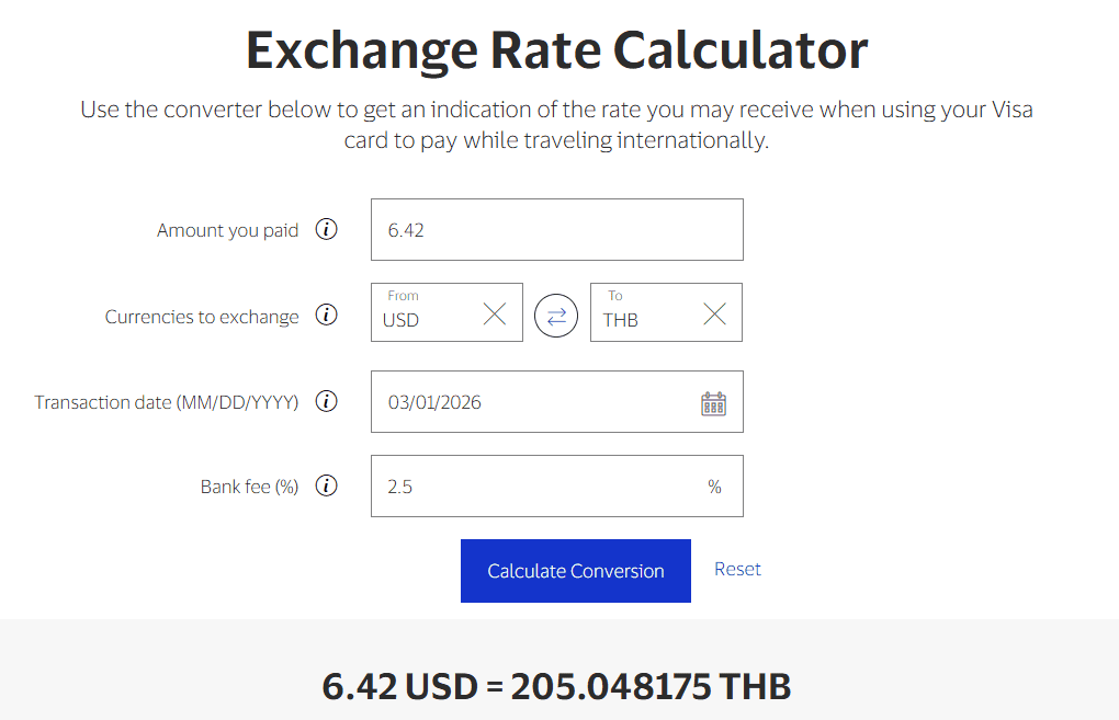 เรทดอลลาร์ของ visa