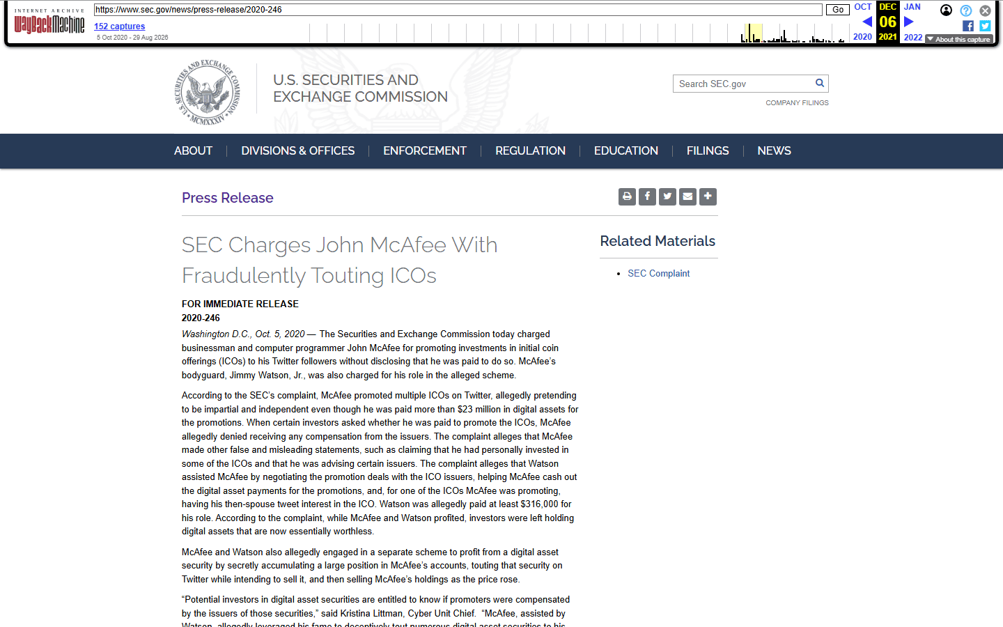 ข่าวแจก SEC ฟ้อง John McAfee โปรโมต ICO