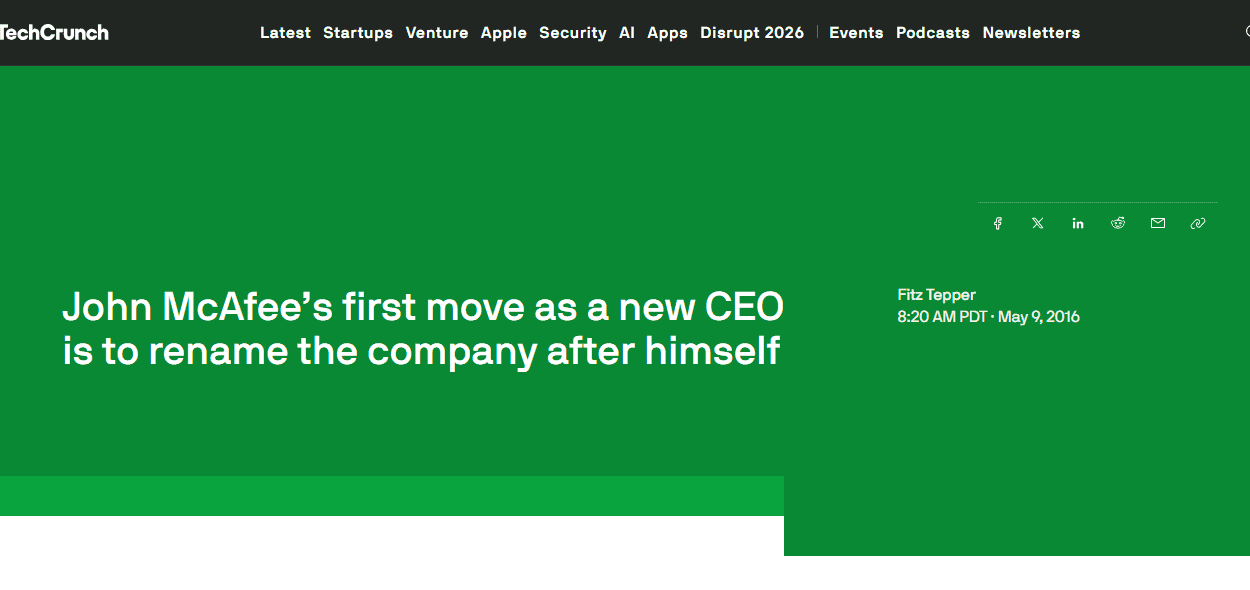 ข่าว TechCrunch McAfee เป็น CEO ของ MGT Capital