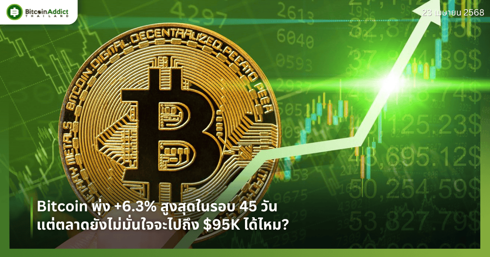 Bitcoin พุ่ง +6.3% สูงสุดในรอบ 45 วัน – แต่ตลาดยังไม่มั่นใจจะไปถึง $95K ได้ไหม?