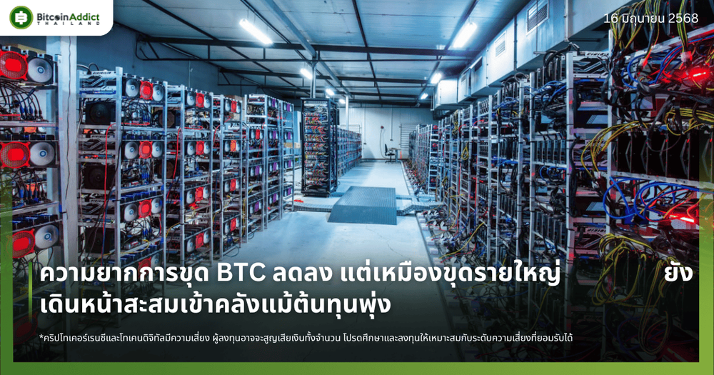 ความยากการขุด BTC ลดลง แต่เหมืองขุดรายใหญ่ยังเดินหน้าสะสมเข้าคลังแม้ต้นทุนพุ่ง