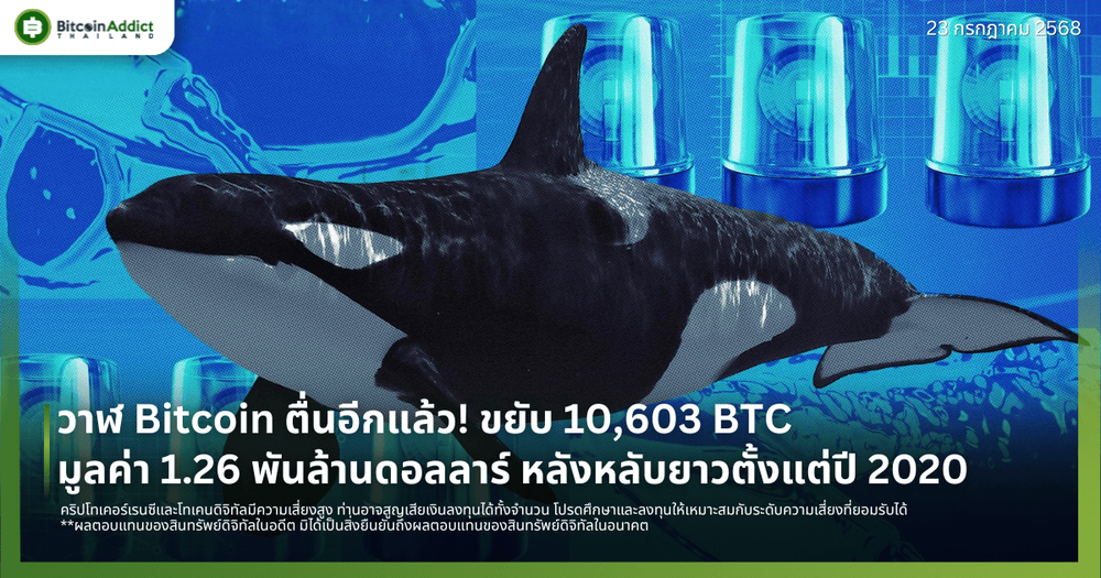 วาฬ Bitcoin ตื่นอีกแล้ว! ขยับ 10,603 BTC มูลค่า 1.26 พันล้านดอลลาร์ หลังหลับยาวตั้งแต่ปี 2020