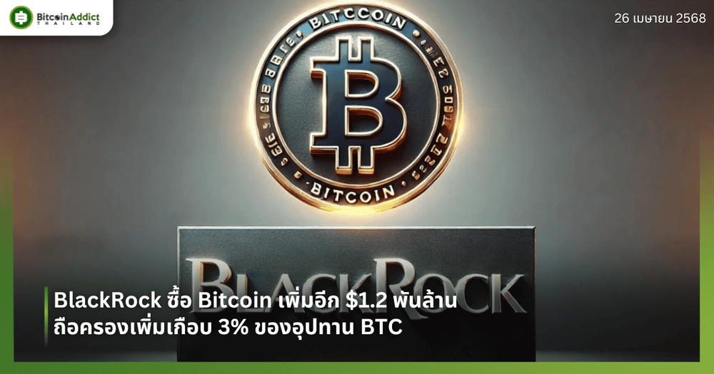 BlackRock ซื้อ Bitcoin เพิ่มอีก $1.2 พันล้าน — ถือครองเพิ่มเกือบ 3% ของอุปทาน BTC