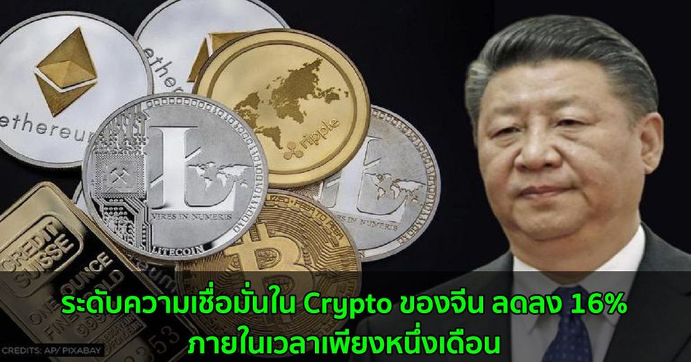 ระดับความเชื่อมั่นใน Crypto ของจีน ลดลง 16%  ภายในเวลาเพียงหนึ่งเดือน
