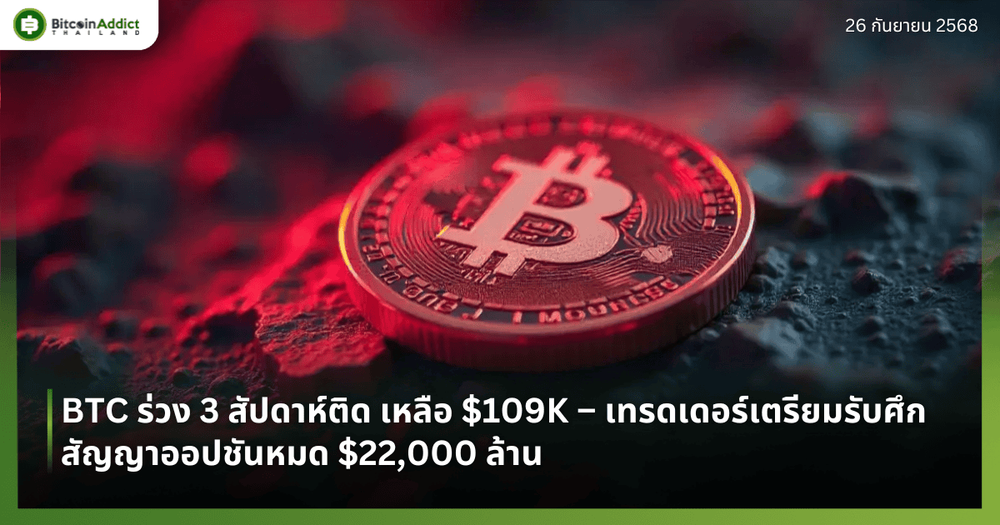 BTC ร่วง 3 สัปดาห์ติด เหลือ $109K – เทรดเดอร์เตรียมรับศึกสัญญาออปชันหมด $22,000 ล้าน