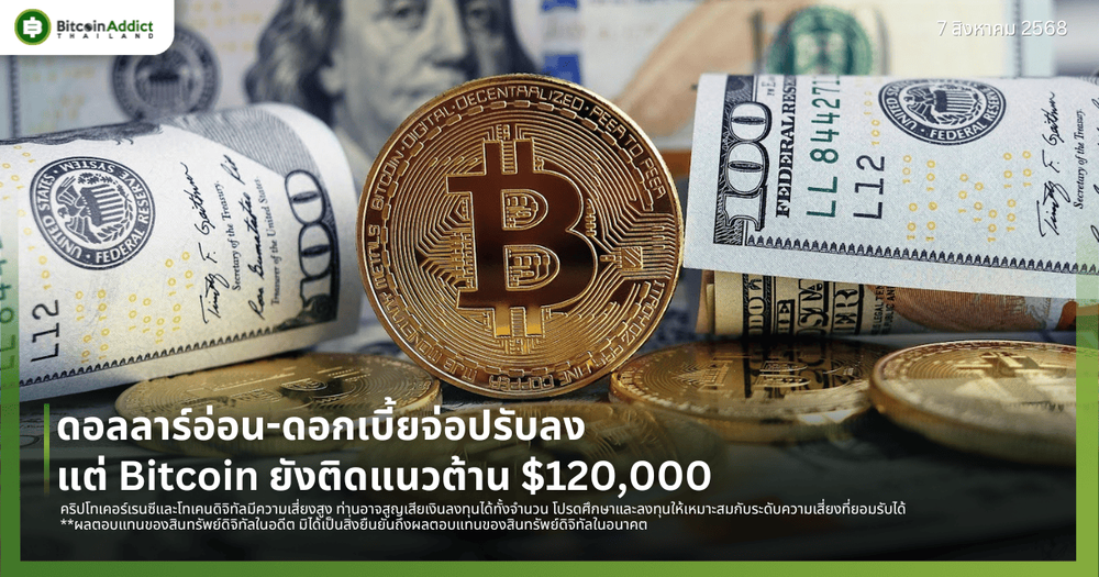 ดอลลาร์อ่อน-ดอกเบี้ยจ่อปรับลง แต่ Bitcoin ยังติดแนวต้าน $120,000