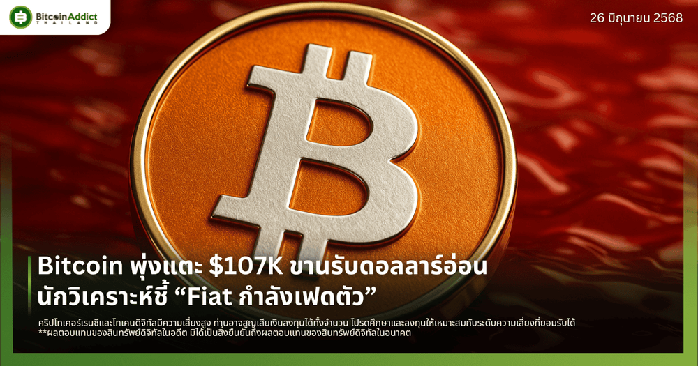 Bitcoin พุ่งแตะ $107K ขานรับดอลลาร์อ่อน นักวิเคราะห์ชี้ “Fiat กำลังอ่อนค่า”