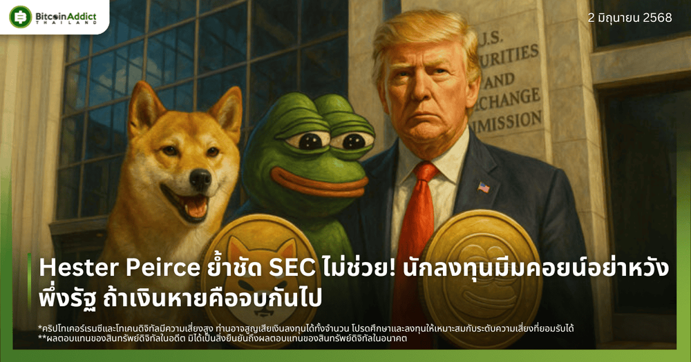 Hester Peirce ย้ำชัด SEC ไม่ช่วย! นักลงทุนมีมคอยน์อย่าหวังพึ่งรัฐ ถ้าเงินหายคือจบกันไป