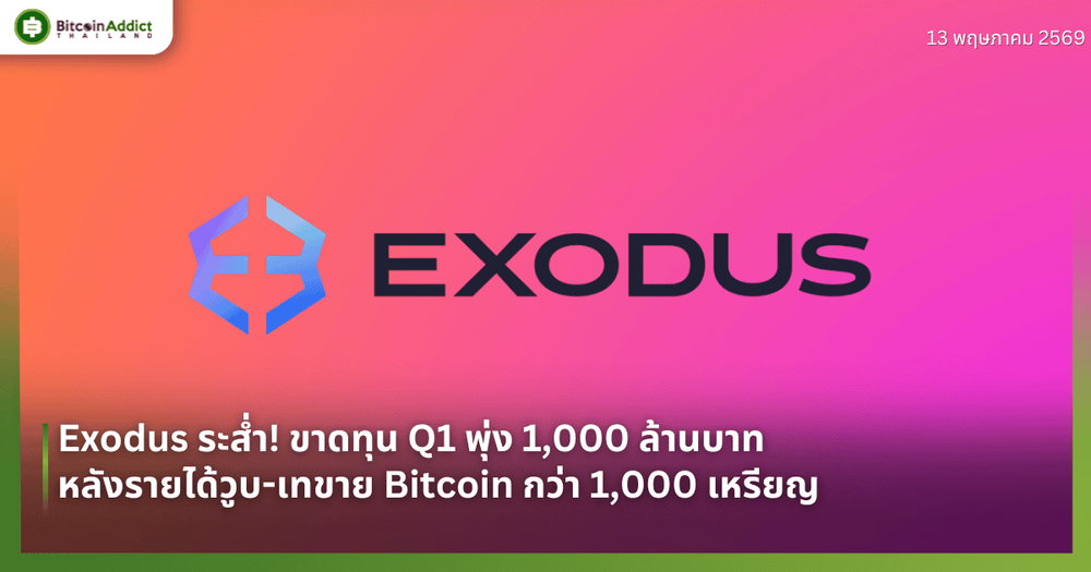 Exodus ระส่ำ! ขาดทุน Q1 พุ่ง 1,000 ล้านบาท หลังรายได้วูบ-เทขาย Bitcoin กว่า 1,000 เหรียญ