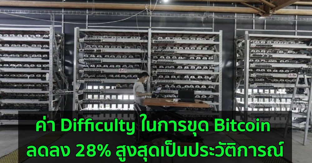 ค่า Difficulty ในการขุด Bitcoin ลดลง 28% สูงสุดเป็นประวัติการณ์
