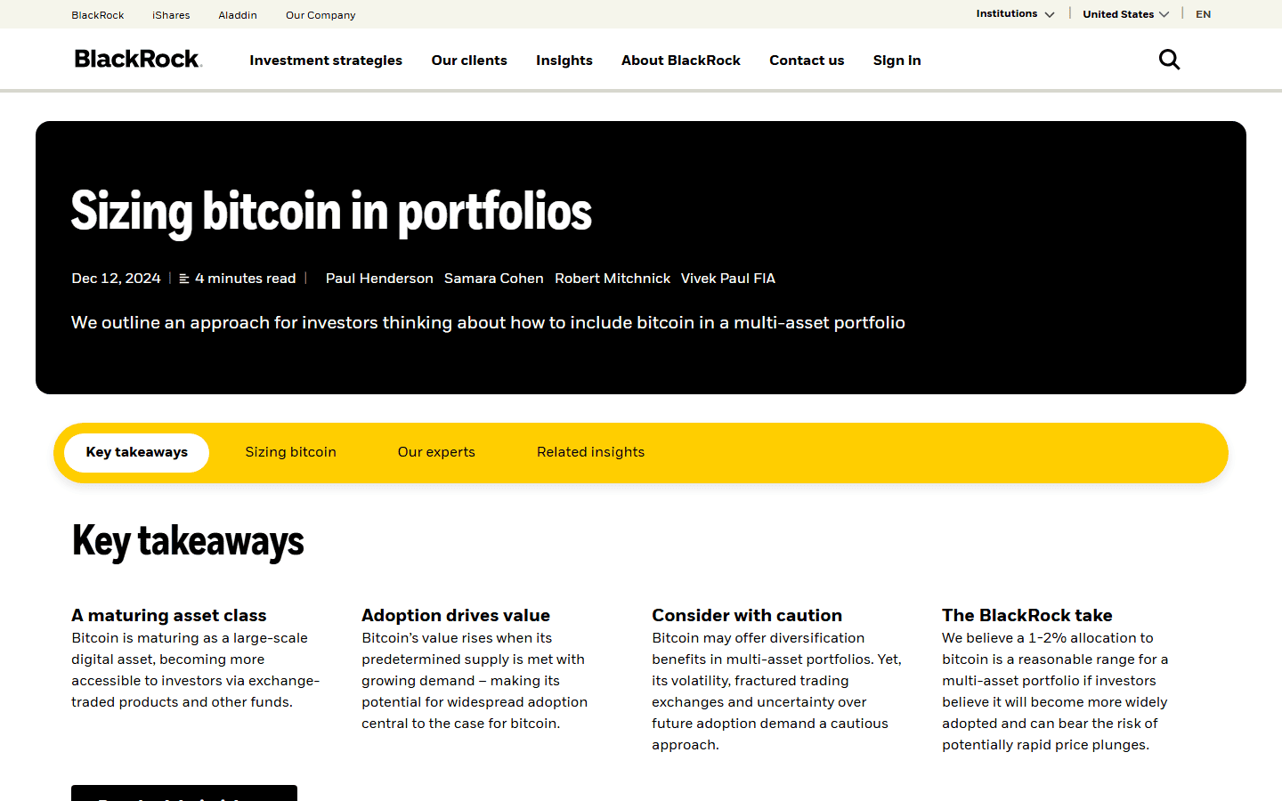 บทวิจัย BlackRock Investment Institute เรื่องสัดส่วน Bitcoin ในพอร์ต